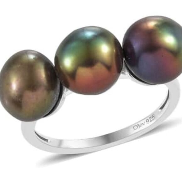 NWT Chocolate Bronze Pearls 3 Stone Ring in Sterling Silver 10 - Picture 14 of 16